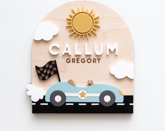 Vintage Race Car Baby Name Sign SVG: Laser Cut File