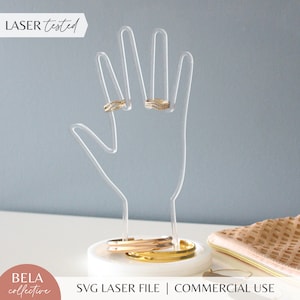 Hand Jewelry Holder SVG Laser Cut File for Glowforge, Ring and Bracelet Jewelry Display, White Acrylic Jewelry Dish
