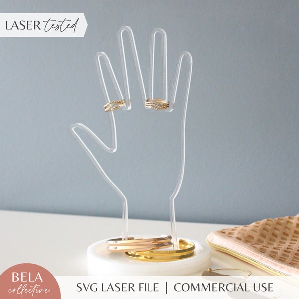 Hand Jewelry Holder SVG Laser Cut File for Glowforge, Ring and Bracelet Jewelry Display, White Acrylic Jewelry Dish