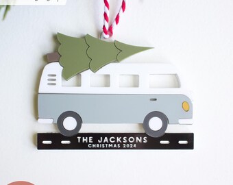 Vintage Van Christmas Tree Ornament SVG: Laser Cut File, Personalized Holiday Decor