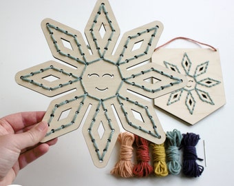 SVG Snowflake Yarn Sewing Pattern for Laser Cutting | Happy Weather Cloud Kids First Sewing Embroidery Project File | Craft Kit DIY