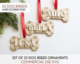 27 Dog Breeds SCORING Bone Ornament SVG Files | Laser Cutting  Personalized Wood Christmas Ornaments | Glowforge Easy Cut Files | Customized