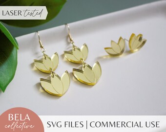 Modern Gold and White Acrylic Earrings SVG Files | Glowforge Laser Cutting File | Flower Petal Earrings | Simple Chic Minimal Lightweight