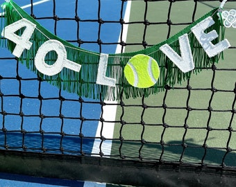Tennis Birthday Fringe Banner, 15-Love, 30-Love, 40-Love, Match Point, various styles, tennis party decor, tennis graduation gift