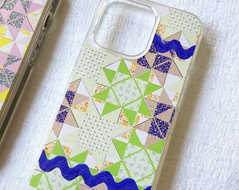 Vintage Quilt Inspired iPhone Case | quilted pattern iPhone case, vintage fabric print, contrast colors iPhone case, vintage patchwork case