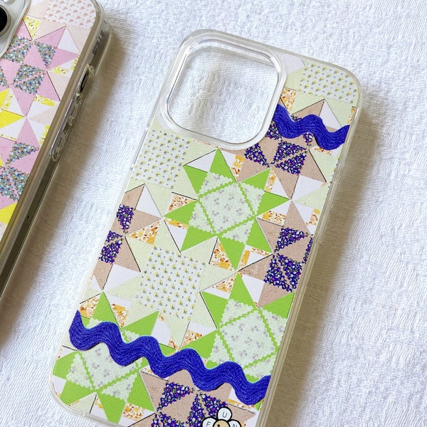 Vintage Quilt Inspired iPhone Case | quilted pattern iPhone case, vintage fabric print, contrast colors iPhone case, vintage patchwork case