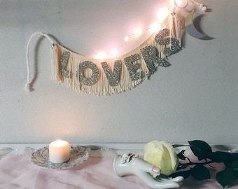 Lovers Glitter Fringe Banner: Romantic Wedding Decor
