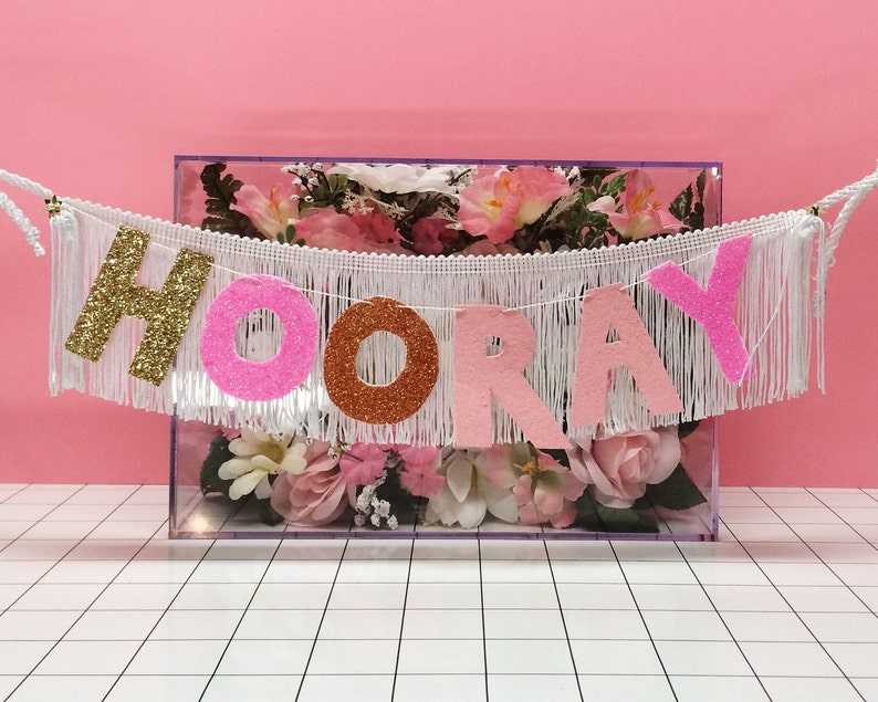 Hooray Fringe Banner Glitter Party Banner Glitter Letters Etsy