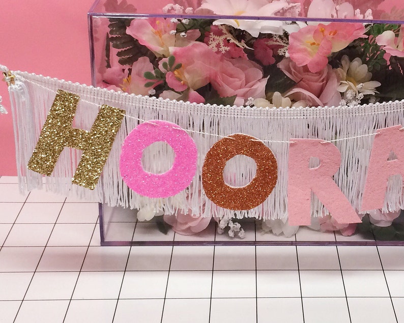 Hooray Fringe Banner glitter party banner, glitter letters, banner wall hanging, birthday banner, wedding banner, tassel banner, cake sign image 4