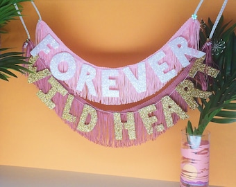 Wild Heart Glittering Fringe Banner | banner fringe wall hanging, fringe home decor, stevie nicks party, wild at heart banner, stevie nicks