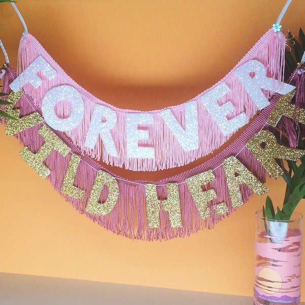 Wild Heart Glittering Fringe Banner | banner fringe wall hanging, fringe home decor, stevie nicks party, wild at heart banner, stevie nicks