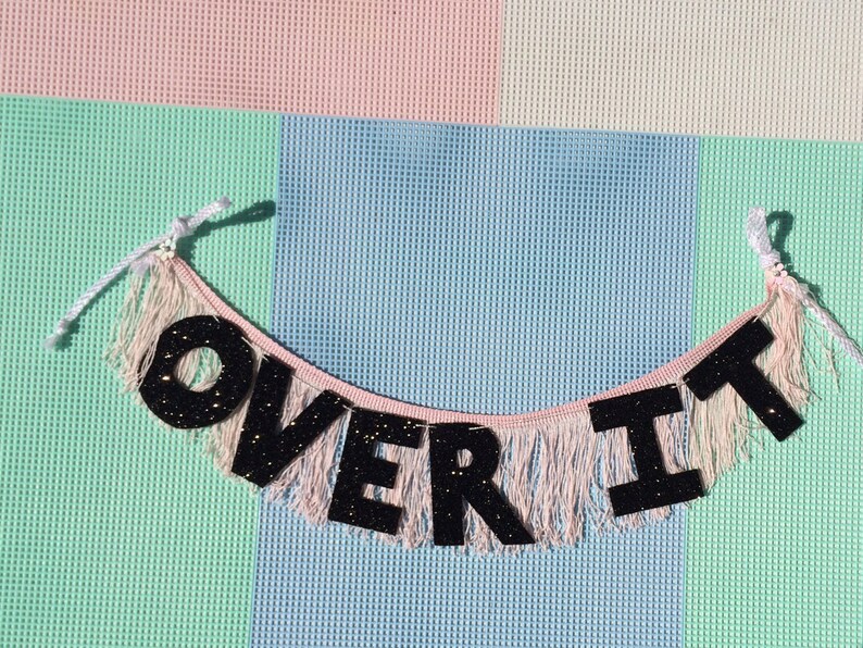 Over It Glittering Fringe Banner Wall Hanging Letter Etsy
