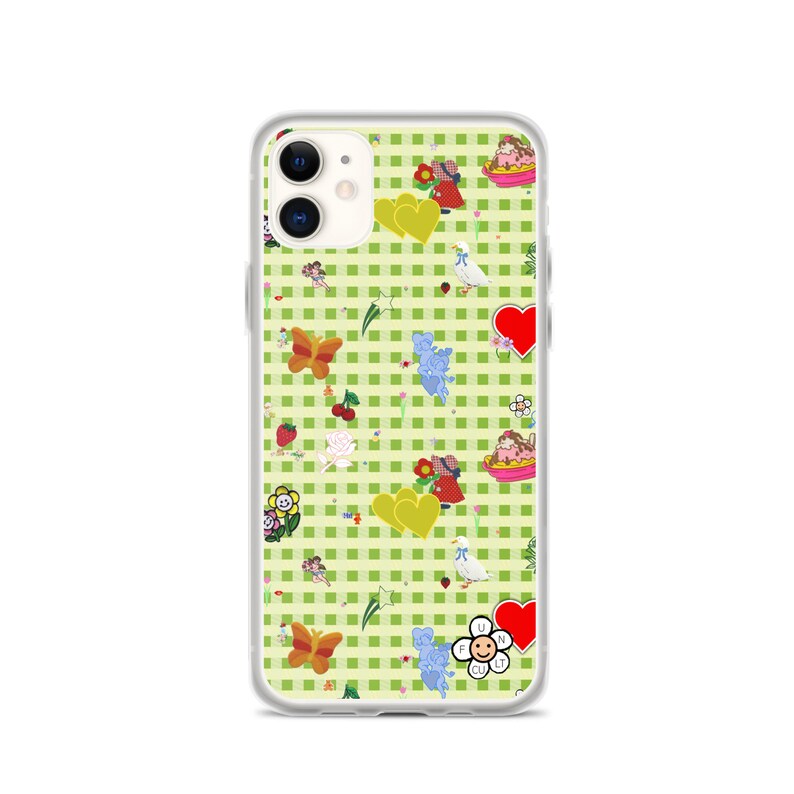 Favorites (vintage stickers on green gingham) iPhone Case | vintage inspired iphone case, fruit iphone case, cute iphone case, decals