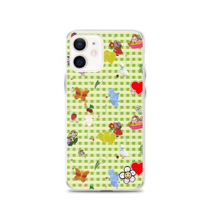 Favorites (vintage stickers on green gingham) iPhone Case | vintage inspired iphone case, fruit iphone case, cute iphone case, decals