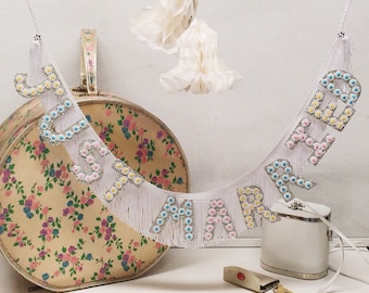 Just Married Glittering Fringe Banner | wedding banner, wedding garland, photo prop, elopement, reception decor, wedding car sign