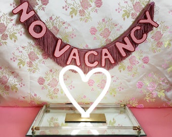 No Vacancy Fringe Banner: Pink Neon Sign Inspired Wall Decor