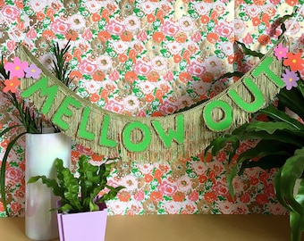 Mellow Out Fringe Banner | fringe wall hanging, dorm decor, garland, party banner