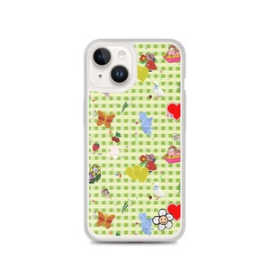 Favorites (vintage stickers on green gingham) iPhone Case | vintage inspired iphone case, fruit iphone case, cute iphone case, decals