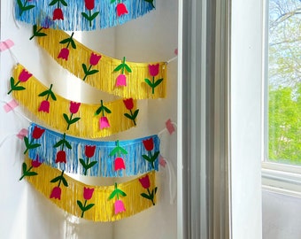 Tulip Fringe Banner: Hand-Painted Floral Party Garland