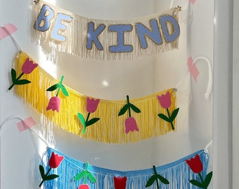 Be Kind Fringe Banner | wall hanging, kindness, mindful decor, kids decor, golden rule