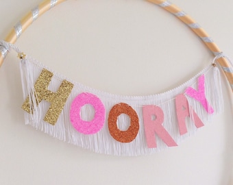 Hooray Glitter Fringe Banner: Handmade Party Decor