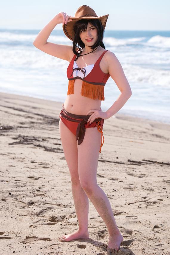 Crisis Core Cowgirl Tifa Bikini Swimsuit Cosplay Costume Final Fantasy VII 7 Two Piece Bathing Swim Suit Nibelheim Guide with Tassels Belt