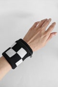 Kingdom Hearts Roxas Wristband Checkered Large Black White Square With Zipper Pocket Cosplay Accessory Stretchy Knit Fabric Athlete Sports