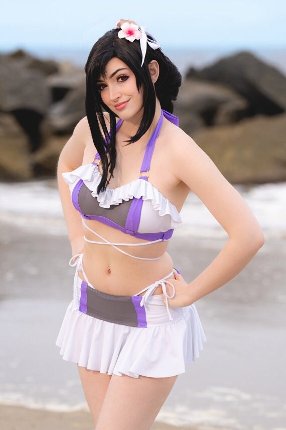 FF7 Rebirth Tifa Swimsuit Costa Del Sol Bikini Final Fantasy VII 7 Accurate Cosplay Costume Purple White Skirt Womens Three Piece Swimwear