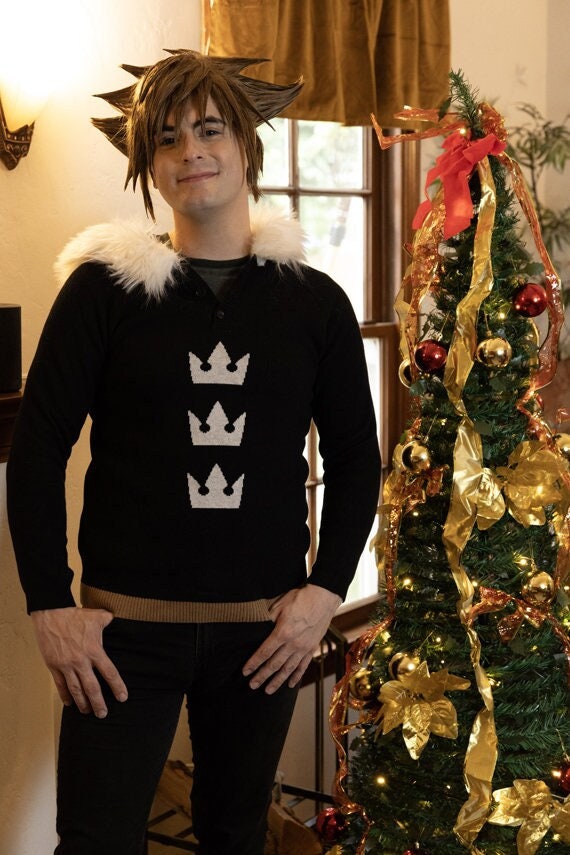Christmas Town Sweater Kingdom Hearts Cosplay Costume Sora Hoodie Jacket Santa Holiday Black Cap Fur Hood Nightmare Before Christmas