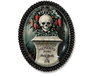 Mourning Brooch, Victorian and Edwardian Inspired Memento Mori Brooch, Mourning Pin, Mourning Jewelry, Skull and Roses Brooch, Skull Pin