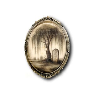 Victorian Inspired Mourning Brooch, Weeping Willow Graveyard Pin