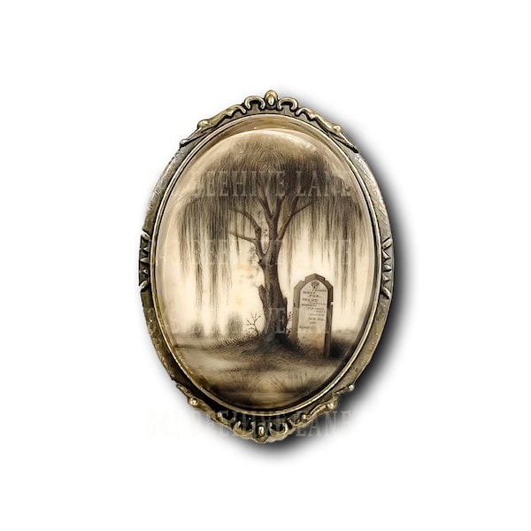 Victorian Inspired Mourning Brooch, Weeping Willow Graveyard Pin