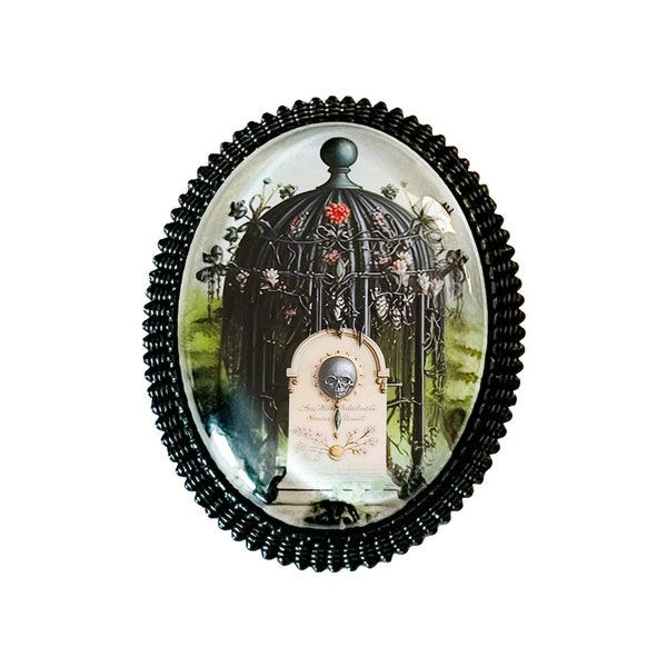 Mourning Brooch, Memento Mori Pin, Victorian / Edwardian Inspired Brooch, Headstone Pin, Weeping Willow with Skull, Taphophile Pin