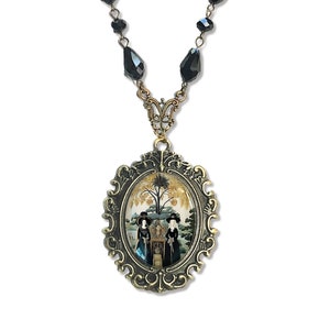 Mourning Necklace Reproduction, Victorian and Edwardian Inspired Memento Mori Necklace w/ Black Glass Bead Chain, Mourning Jewelry, Pendant