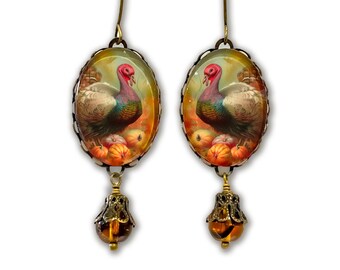 Thanksgiving Turkey Earrings, Vintage Inspired Turkey Earrings, Fall Earrings, Thanksgiving Earrings, Turkey Jewelry, Holiday Hostess Gift
