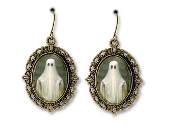 Victorian Style Ghost Earrings, Halloween Jewelry