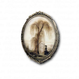 Victorian Inspired Mourning Brooch: Weeping Willow, Tombstone Pin