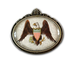 Patriotic Eagle Brooch, USA Shield and Eagle on Declaration of Independence, Flag Pin, President Pin, America Brooch, USA Jewelry