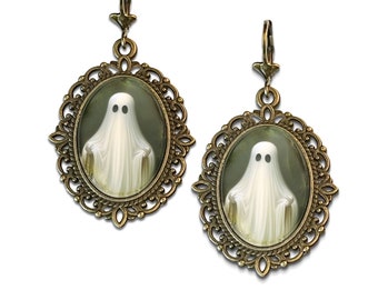 Ghost Earrings, Vintage Inspired Ghost Earrings, Ghost Hunting Jewelry, Graveyard Earrings, Spooky Ghost Jewelry, Haunted Ghost Earrings