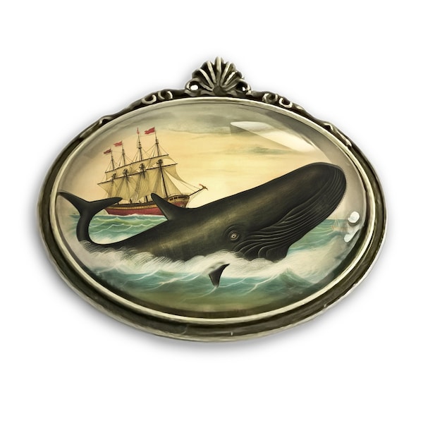 Vintage Inspired Whale and Ship Brooch, Whale Pin, New England Jewelry, Nautical Jewelry, Americana Brooch, Nantucket Brooch