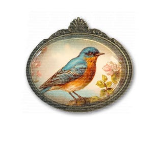 Bluebird Brooch: Victorian Style Spring Bird & Cherry Blossoms Pin