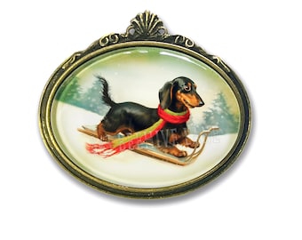 Christmas Dachshund Brooch, Vintage Style Holiday Dog Pin