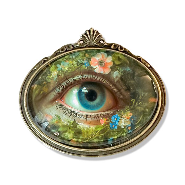 Dark Lover's Eye Brooch, Flower Lover's Eye Pin, Georgian Victorian Inspired Lover's Eye Brooch, Eye Pin, Eye Jewelry, Garden Floral Pin