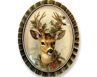 Victorian Inspired Deer Brooch, Santa's Reindeer Pin, Christmas Brooch, Christmas Pin, Holiday Jewelry , Office Gift Idea