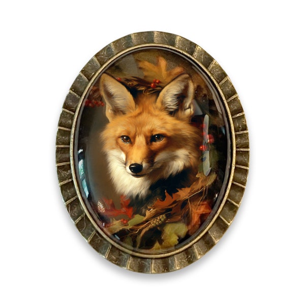 Fall Fox Brooch, Autumn Fox Pin, Fox and Fall Leaves Brooch, Fall Jewelry, Fall Leaf Pin, Woodland Animal Jewelry