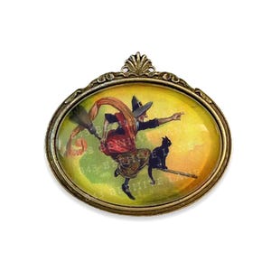Flying Witch Brooch, Victorian-Inspired Halloween Pin