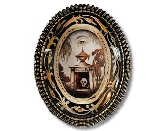 Memento Mori Brooch: Victorian Inspired Mourning Jewelry, Antiqued Bronze Tone Pin/Pendant