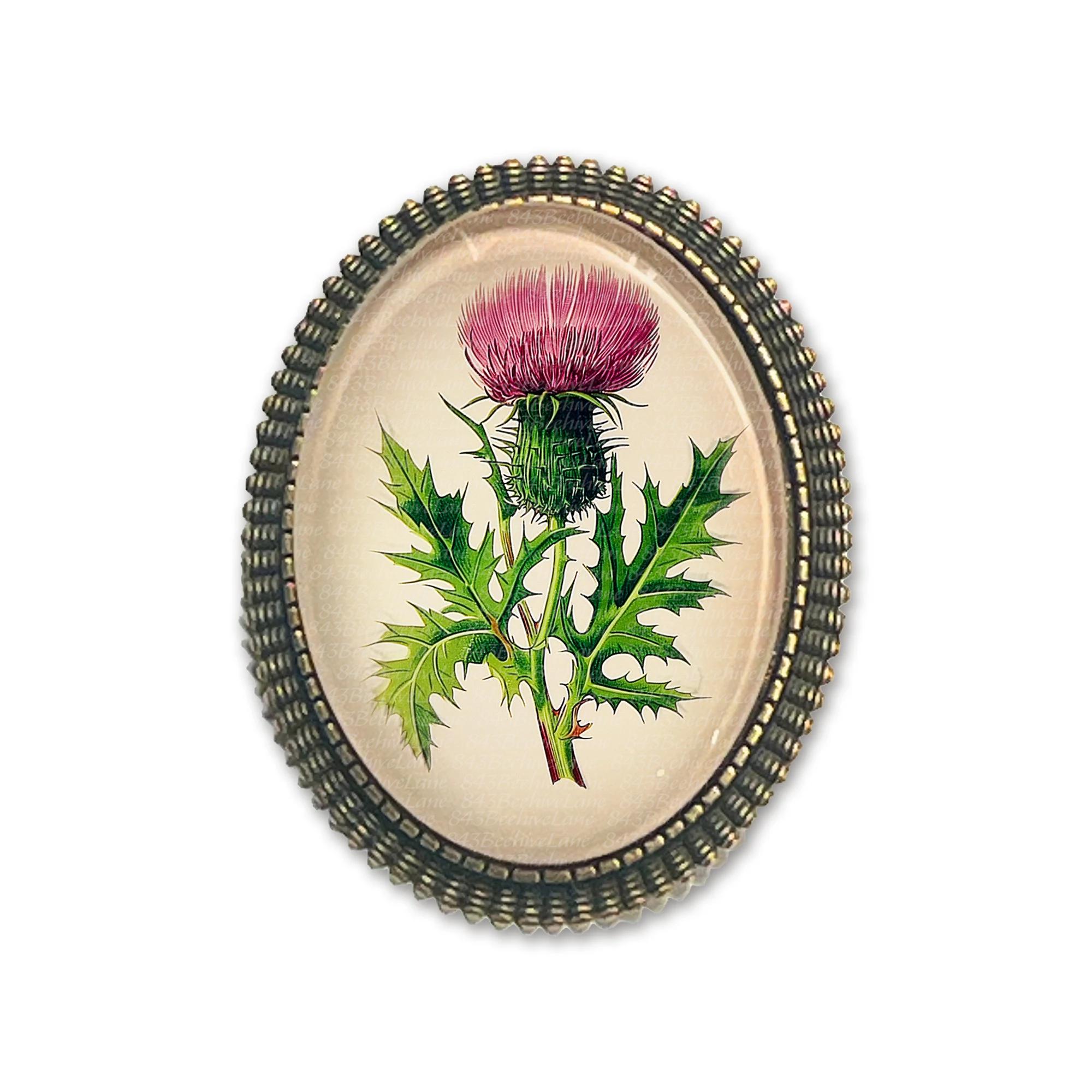 Broche Vintage Fleur Chardon Finement Gravée - Couleur Or - État Impeccable - Sans Marque