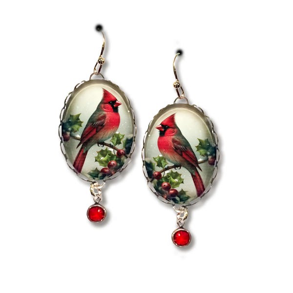 Victorian Style Cardinal Earrings: Antiqued SilverTone Holiday Jewelry
