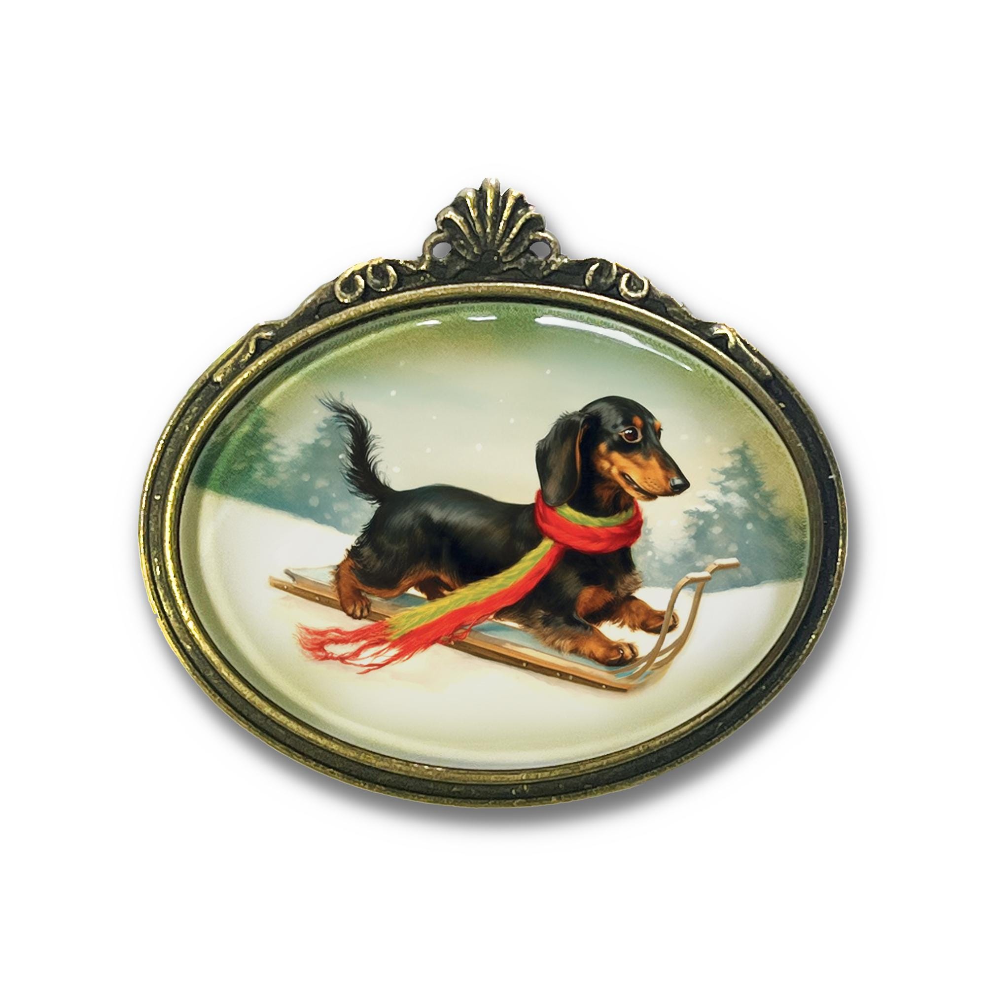 Winter Puppy Brooch, Christmas Dog Pin, Winter Dachshund Brooch, Sledding Dachshund Pin, Christmas Dog Pin, Dog Lover Gift, Cute Dog Pin